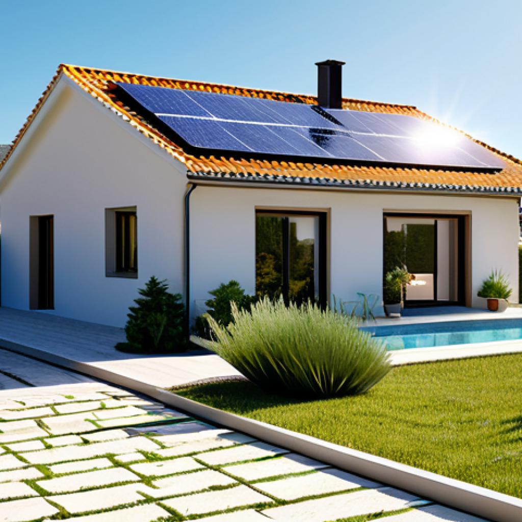 Solar Energy Revolution**

A modern Spanish home with solar panels on the roof, located in a sunny Mediterranean landscape. Fully clothed family members are visible in the garden. Focus on the clean, bright aesthetic. Generate a sense of energy independence and sustainability. Safe for work, appropriate content, fully clothed, professional quality, perfect anatomy, natural proportions.

**