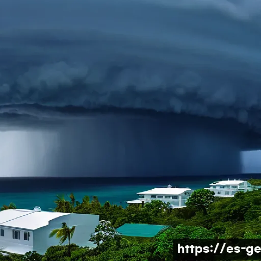 기후 변화의 재난 관리 전략 - A high-tech satellite monitoring scene over the Caribbean Sea, showing multiple meteorological satel...