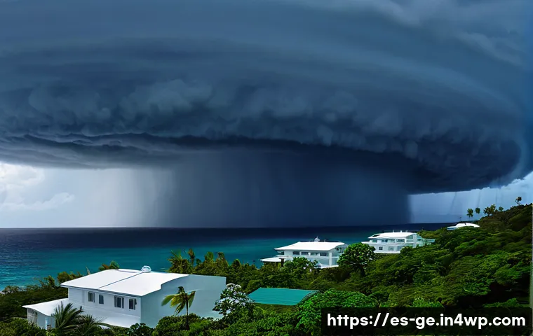 기후 변화의 재난 관리 전략 - A high-tech satellite monitoring scene over the Caribbean Sea, showing multiple meteorological satel...