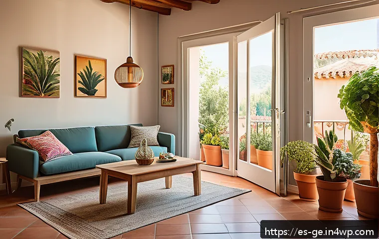 환경 보호를 위한 일상 속 실천 방안 - A cozy Spanish home interior featuring a modern living room with energy-saving LED bulbs casting war...